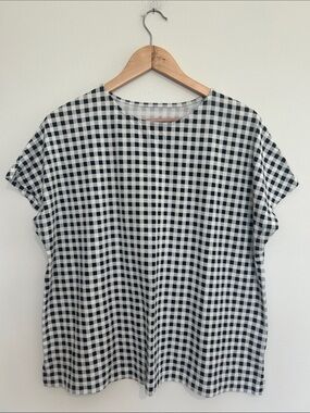 J. Jill Black and White Gingham Short Sleeve Tee Size Large EUC